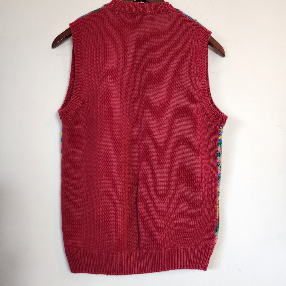 Vintage 90s Sweater Vest M Grandmacore Art Teacher Folk Art Boho Embellished - Picture 2 of 10